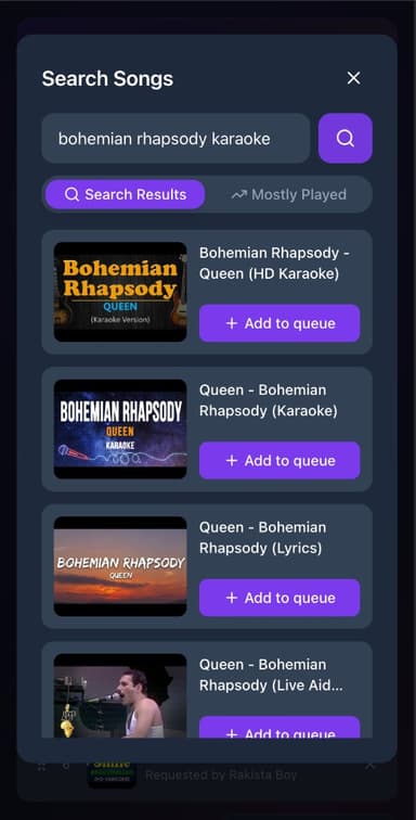 Search and add songs to the queue